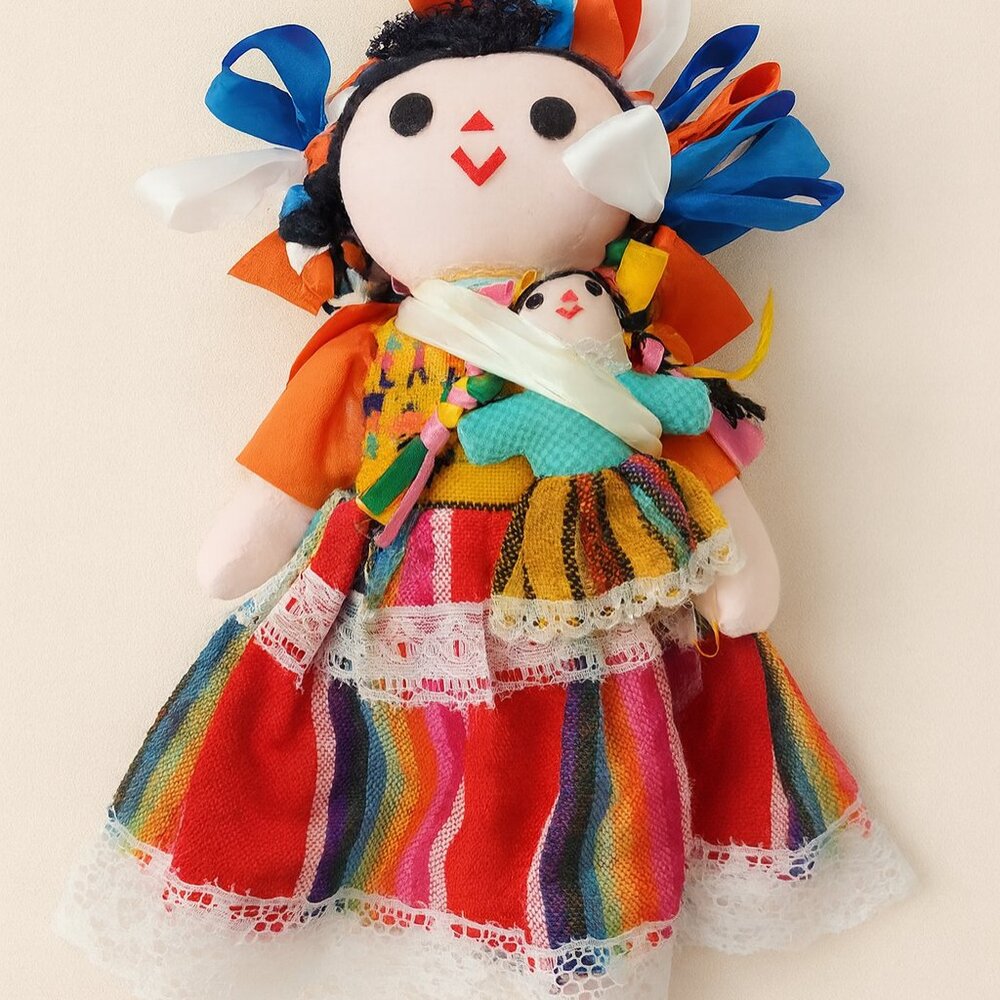 Mexican Handmade Rag Doll 12" Muñeca de Trapo Colorful Folk Art Cloth Doll